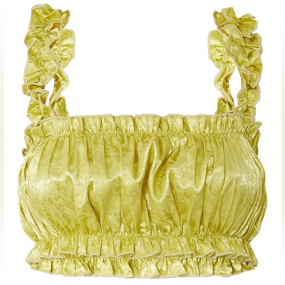 PRETTY LITTLE THING Lime Green Satin Frill Hem Crop Top & Tie Waist Wrap Skirt - Picture 8 of 14